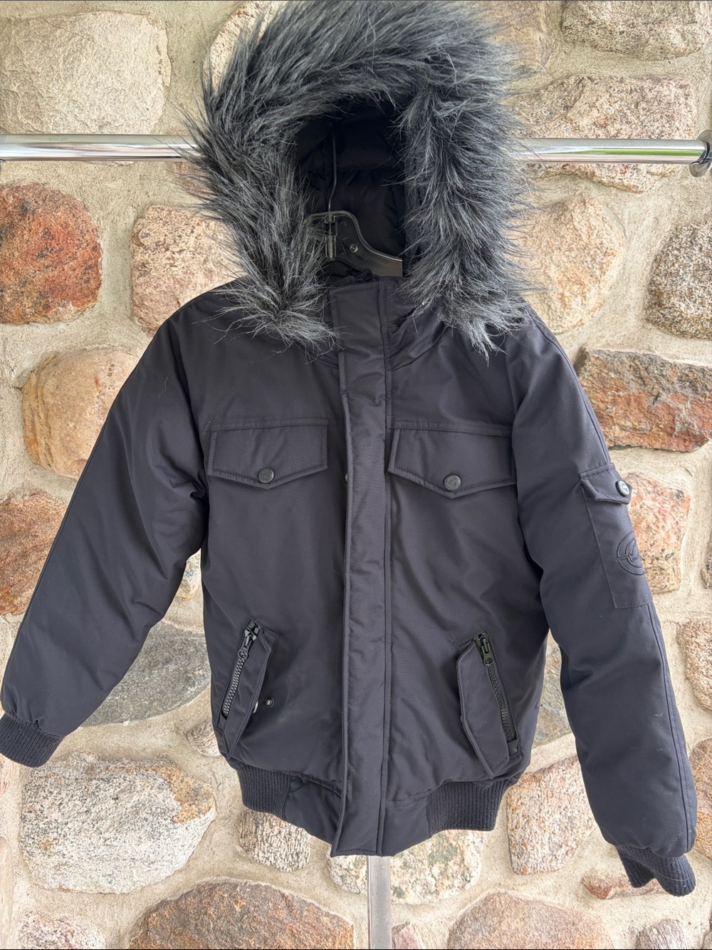 Ecko Unlimited Grey Hooded Puffer Jacket with Faux Fur Trim